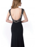 Beaded Black Jersey High Slit Backless Evening Dress